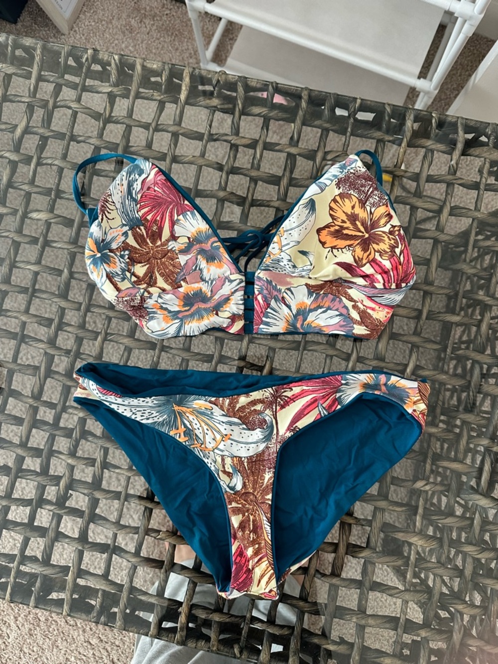 Floral Multi-Color Triangle Bikini Set - Women's Swim